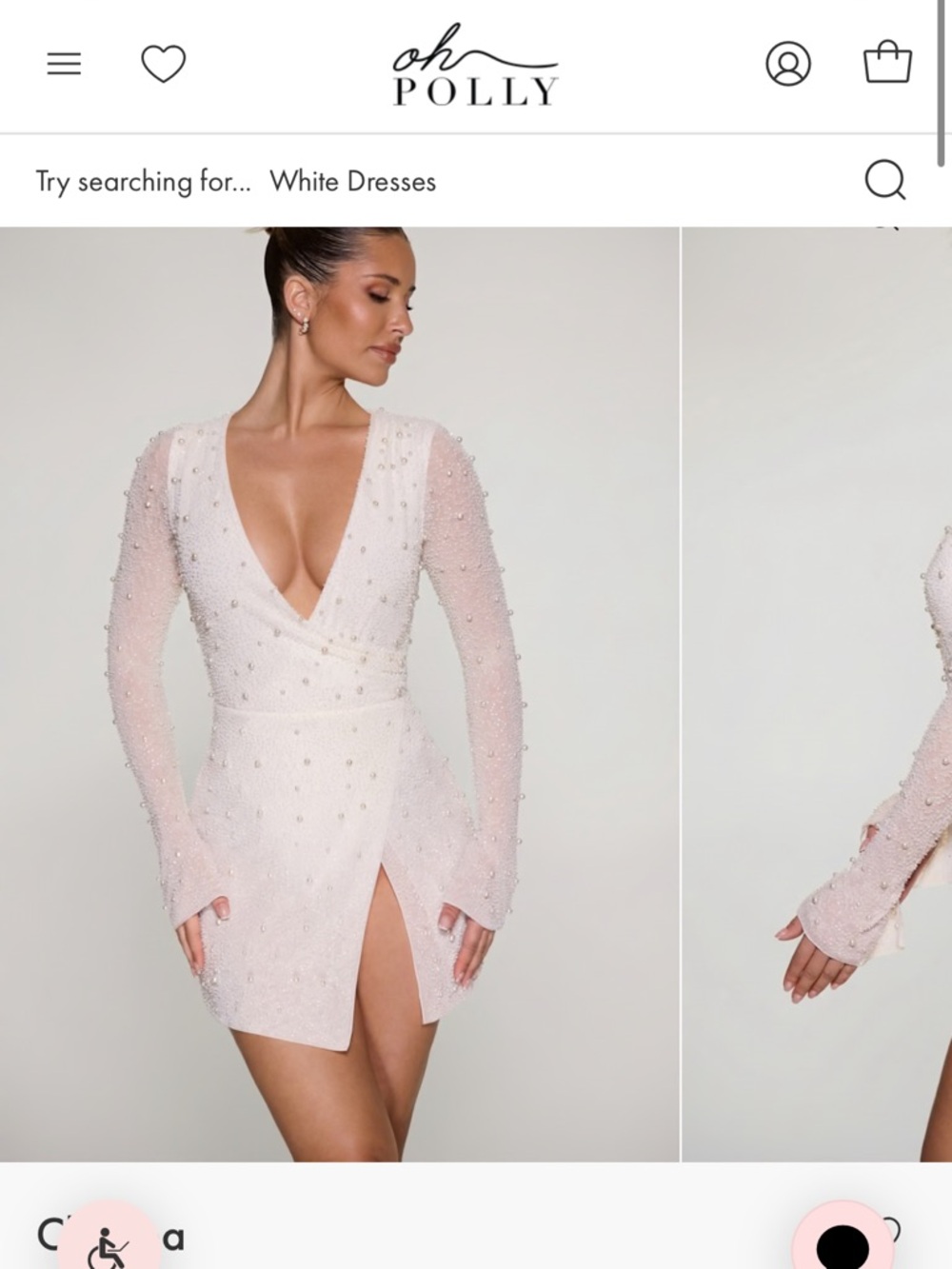 Oh Polly White Pearl-Embellished Long Sleeve Mini Dress